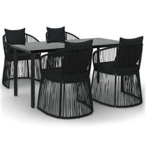 5-cz. zestaw mebli ogrodowych z poduszkami, czarny, rattan PVC