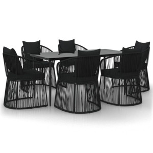 7-cz. zestaw mebli ogrodowych z poduszkami, czarny, rattan PVC