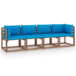Ogrodowa sofa 4-osobowa z palet, z poduszkami, drewno sosnowe