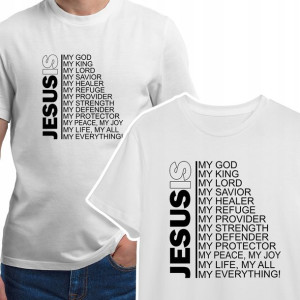 Koszulka Męska Biała JESUS IS MY GOD Wzory - S