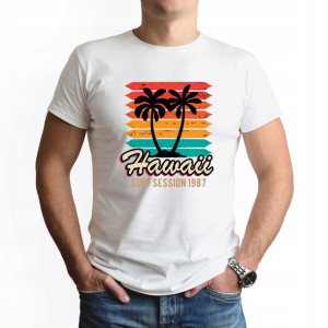 Koszulka Męska BIAŁA roz L wzór HAWAII SURF 01