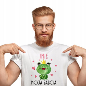 Koszulka Męska Biała Walentynki ŻABCIA IMIĘ Wz S