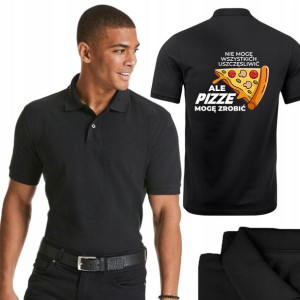 Koszulka POLO Męska CZARNA ALE PIZZE MOGĘ - XL