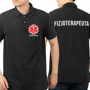 Koszulka POLO Męska CZARNA MEDYCZNA FIZJO - L