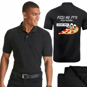 Koszulka POLO Męska CZARNA PIZZA NIE PYTA - L
