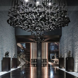 Lampa Sufitowa Kryształowy Wir LED Nowoczesna 150cm Czarny 6000K