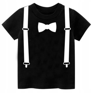 Koszulka t-shirt z imitującym szelki i muszkę r104