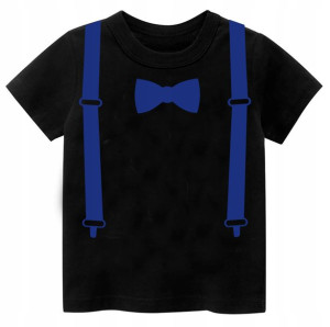 Koszulka t-shirt z imitującym szelki i muszkę r128