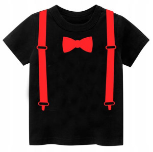 Koszulka t-shirt z imitującym szelki i muszkę r146