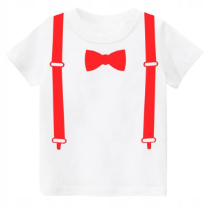 Koszulka t-shirt z imitującym szelki i muszkę r152