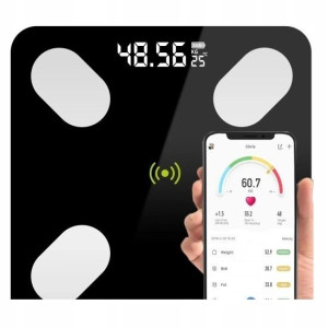LEW Waga Łazienkowa Bluetooth Analityczna Czarna