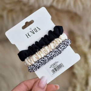 Satynowe Gumki Do Włosów Scrunchie Czarne 3 Sztuki