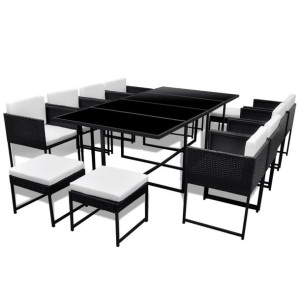 13-cz. zestaw mebli ogrodowych z poduszkami, rattan PE, czarny