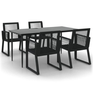 5-częściowy zestaw mebli ogrodowych, czarny, rattan PVC