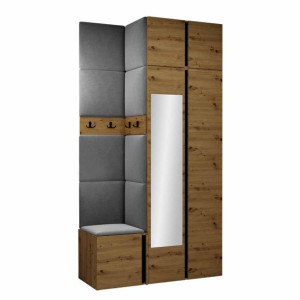 GARDEROBA Orion XXXVI panele tapicerowane + meble dąb artisan