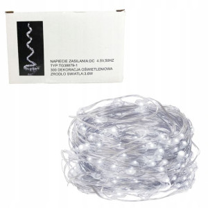 Lampki Druciki 300 Led Białe Zimne Choinkowe