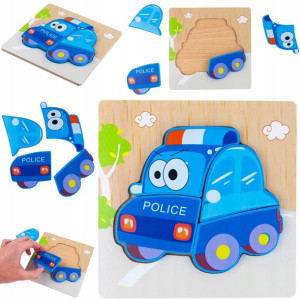 Puzzle Drewniane Układanka Policja Auto Pojazd