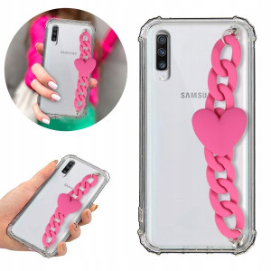 Etui Antishock Blink do SAMSUNG A70 Róż Łańcuszek