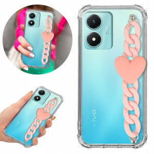 Etui Antishock Blink do VIVO Y02S Łańcuszek Różowy