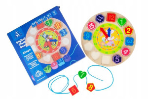 ZEGAR DREWNIANY do nauki Cyferki KLOCKI PUZZLE
