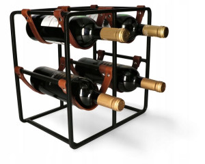 Stojak Regał Na Wino Metalowy Skórzane Uchwyty