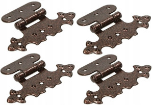4x Zawias Meblowy Ozdobny Asymetryczny Stal Retro