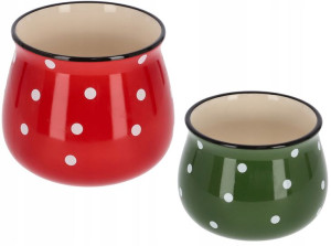 Zestaw Doniczka Donica Osłonka Ceramiczna W Grochy