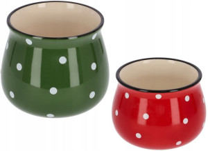 Zestaw Doniczka Donica Osłonka Ceramiczna W Grochy