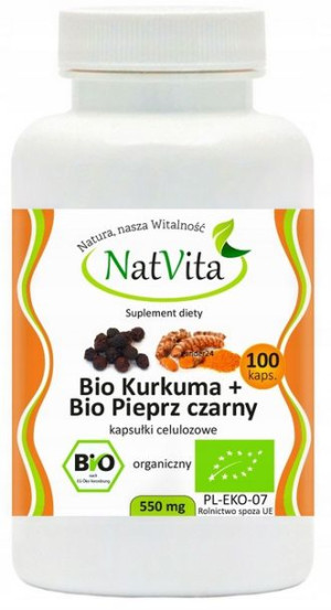 NatVita Bio Kurkuma Bio Pieprz Czarny 550mg 100kap