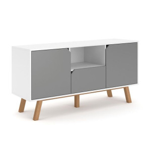 Hakano Szafka rtv CREO 70x140x42 cm styl skandynawski biała + szara