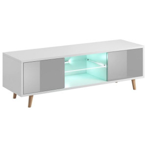 Hakano Szafka rtv NUBILA 45x140x42 cm styl nowoczesny biała + szara