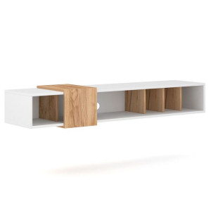 Hakano Szafka rtv LEO 25x150x35 cm styl skandynawski biała + j. brązowa