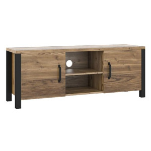 Hakano Szafka rtv CANTATA 57x147x43 cm styl loftowy czarna + naturalny brąz