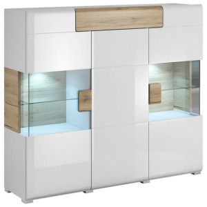 Hakano Komoda nowoczesna BALLADE 132x147x32 cm biała + naturalny brąz