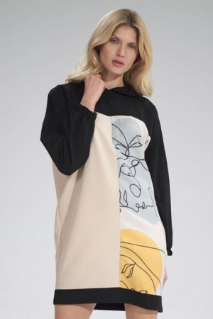 Figl Sukienka Model M755 Black/Beige/Wzór 123 L/XL