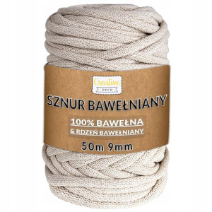 Sznurek do makramy bawełniany 9mm 50m beżowy gruby