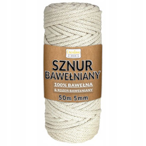 Sznurek do makramy bawełniany 5mm 50m ivory gruby