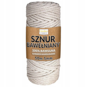 Sznurek do makramy bawełniany 5mm 50m beżowy gruby