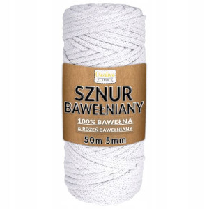 Sznurek do makramy bawełniany 5mm 50m biały gruby
