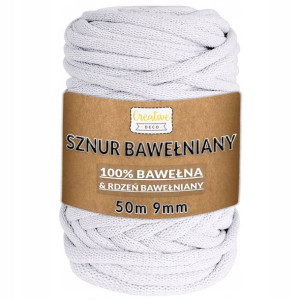 Sznurek do makramy bawełniany 9mm 50m biały gruby