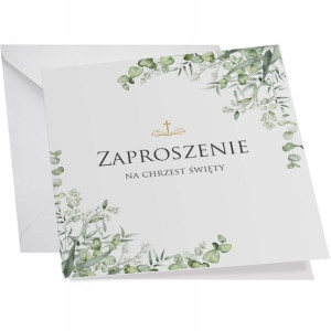 Zaproszenie Na Chrzest + Koperta Kwadrat Białe Y7