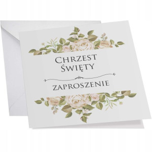 Zaproszenie Na Chrzest + Koperta Kwadrat Białe Y7