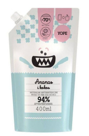 YOPE Mydło Dziecięce Antybakteryjne Ananas i Kokos Refill 400ml