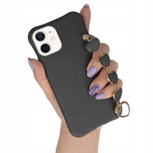 Etui Mat do IPHONE 12 MINI Czarny Łańcuszek Serca