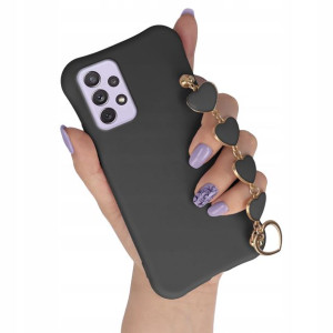 Etui Mat do SAMSUNG A72 5G Czarny Łańcuszek Serca