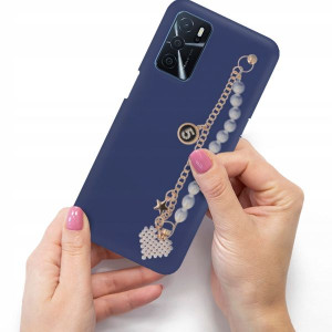 Etui Mat Granat Blink do OPPO A16 Łańcuszek Serce