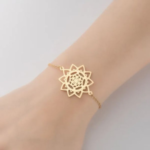 Złota bransoletka stal mandala kwiat życia
