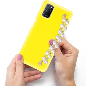 Etui Mat Żółte Blink do OPPO A92 Łańcuszek Perły