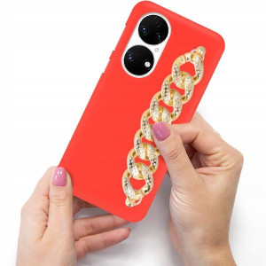 Etui Matowe Czerwone Blink do HUAWEI P50 Łańcuszek