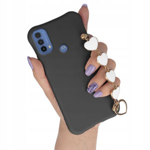 Etui Matowe do MOTOROLA E40 Biały Łańcuszek Serca